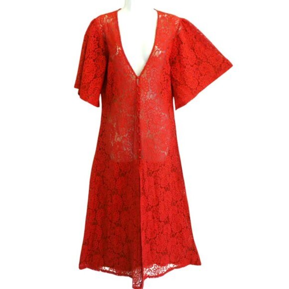 Something Navy Maxi Swim Cover Up Dress Duster Floral Lace Red Ochre Nordstrom M - Picture 1 of 8